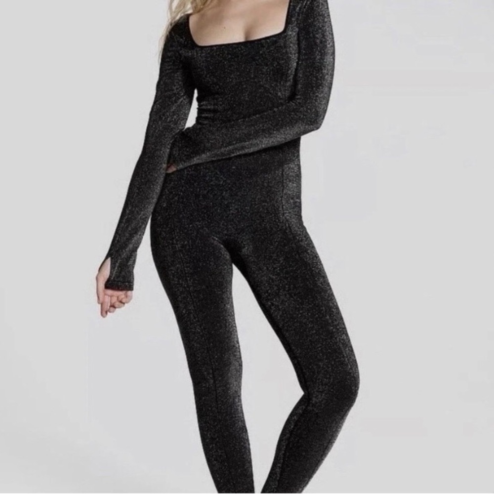 PINK Victoria's Secret Black Sparkle Long-Sleeve Jumpsuit